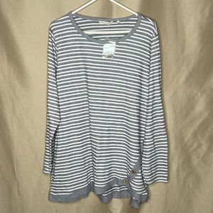 Soft Surroundings Long Sleeve Gray Striped Shirt Size 2x  New without tags